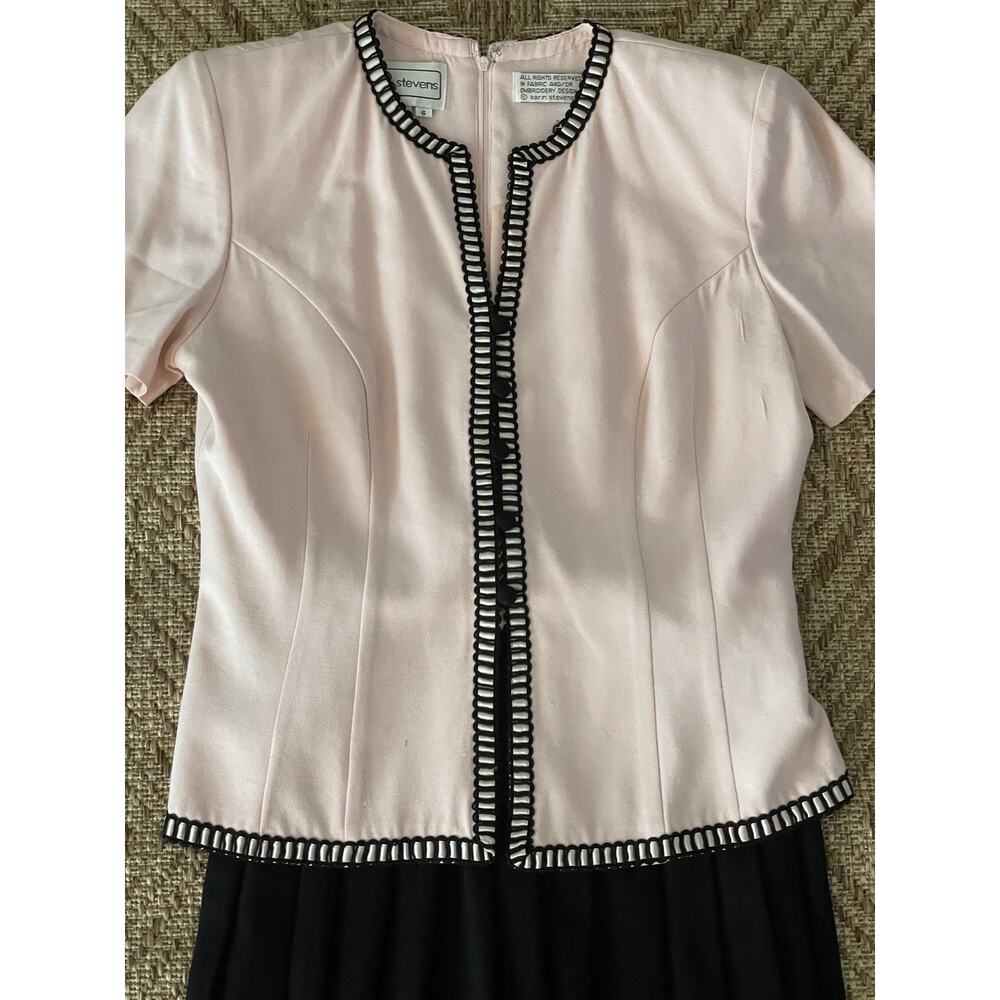 VTG Karin Stevens Pink and Black Maxi dress with Faux Jacket top SZ 6 - Picture 9 of 10
